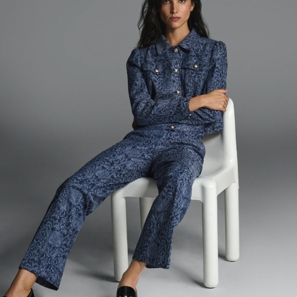 Karl Lagerfeld Navy Blue Paisley-Pattern Blazer Jacket